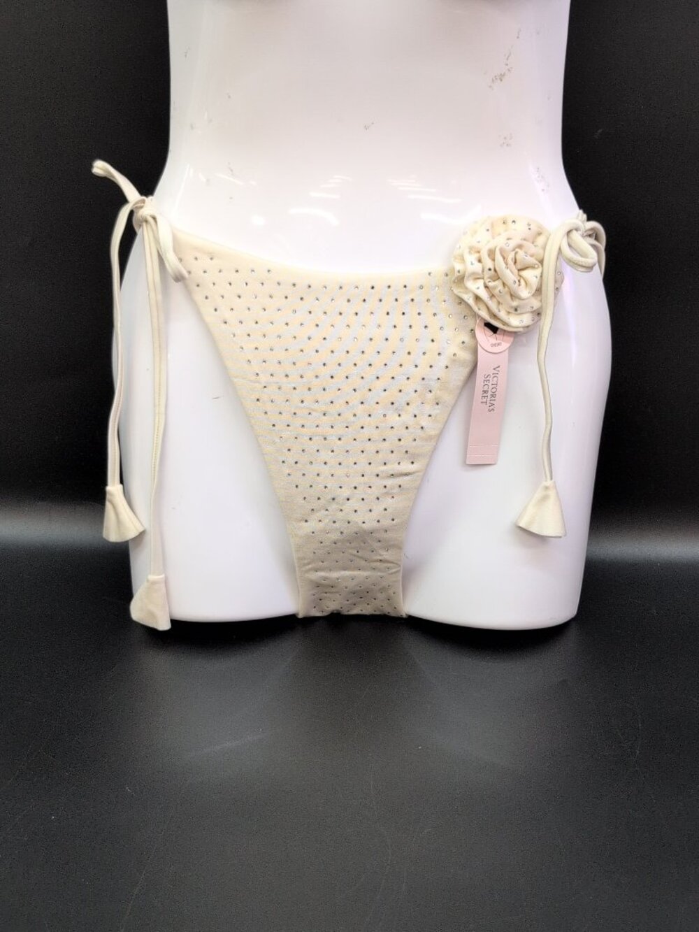 Victoria's Secret Swim Rosette Shine Cheeky String Bikini Bottom M Candlelight